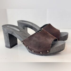 Y2K The Leather Collection Stud Brown Leather Suede Chunky Platform Heel Sandals